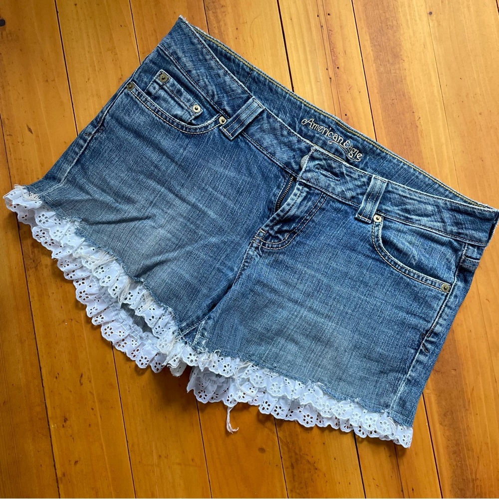 Distressed denim shorts